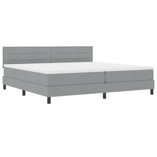 Homgoday Boxspringbett mit Matratze Hellgrau 200x200 cm Stoff G?stebett Familienbett von Homgoday