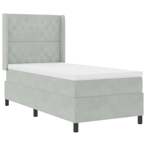 Homgoday Boxspringbett mit Matratze Hellgrau 90x200 cm Samt G?stebett Familienbett Model3341936 von Homgoday