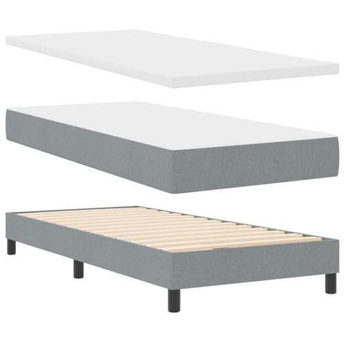 Homgoday Boxspringbett mit Matratze Hellgrau 90x200 cm Stoff G?stebett Familienbett von Homgoday