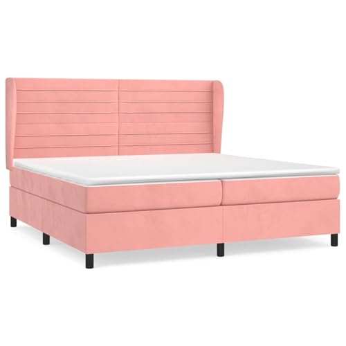 Homgoday Boxspringbett mit Matratze Rosa 200x200 cm Samt G?stebett Familienbett von Homgoday