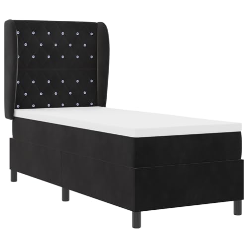 Homgoday Boxspringbett mit Matratze Schwarz 80x200 cm Samt G?stebett Familienbett von Homgoday