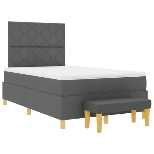 Homgoday Boxspringbett mit Matratze & Bank Dunkelgrau 120x190 cm Stoff G?stebett Familienbett Model3344360 von Homgoday