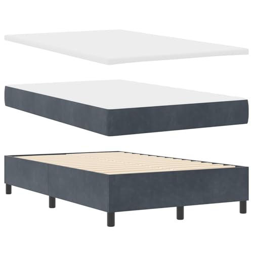 Homgoday Boxspringbett mit Matratze & Bank Dunkelgrau 120x200 cm Samt G?stebett Familienbett von Homgoday