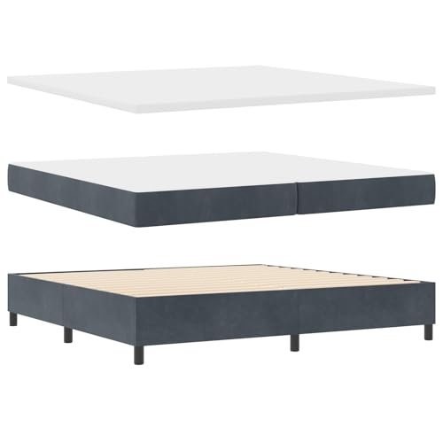 Homgoday Boxspringbett mit Matratze & Bank Dunkelgrau 200x200 cm Samt G?stebett Familienbett von Homgoday