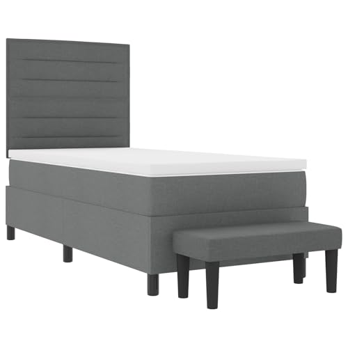 Homgoday Boxspringbett mit Matratze & Bank Dunkelgrau 80x200 cm Stoff G?stebett Familienbett von Homgoday