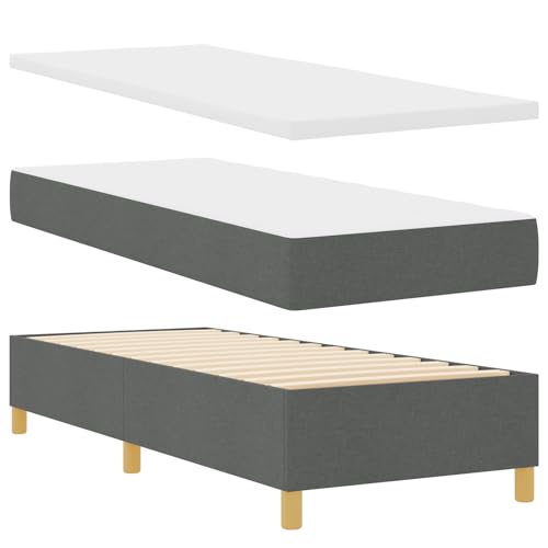 Homgoday Boxspringbett mit Matratze & Bank Dunkelgrau 80x200 cm Stoff G?stebett Familienbett von Homgoday