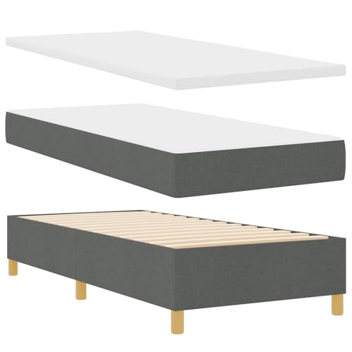Homgoday Boxspringbett mit Matratze & Bank Dunkelgrau 80x200 cm Stoff G?stebett Familienbett von Homgoday