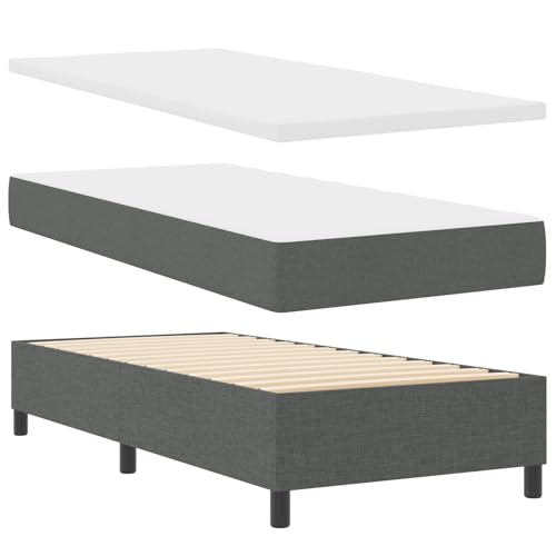 Homgoday Boxspringbett mit Matratze & Bank Dunkelgrau 90x200 cm Stoff G?stebett Familienbett von Homgoday