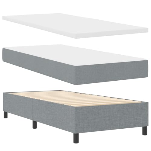 Homgoday Boxspringbett mit Matratze & Bank Hellgrau 100x200 cm Stoff G?stebett Familienbett Model3344044 von Homgoday