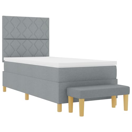 Homgoday Boxspringbett mit Matratze & Bank Hellgrau 100x200 cm Stoff G?stebett Familienbett Model3344352 von Homgoday