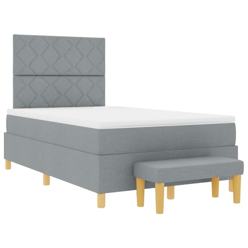Homgoday Boxspringbett mit Matratze & Bank Hellgrau 120x200 cm Stoff G?stebett Familienbett von Homgoday