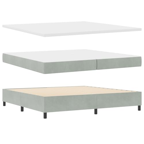 Homgoday Boxspringbett mit Matratze & Bank Hellgrau 200x200 cm Samt G?stebett Familienbett von Homgoday