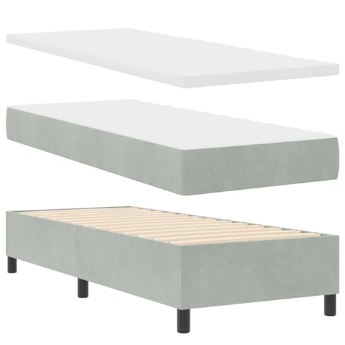 Homgoday Boxspringbett mit Matratze & Bank Hellgrau 80x200 cm Samt G?stebett Familienbett von Homgoday