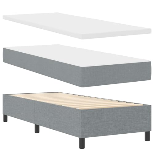 Homgoday Boxspringbett mit Matratze & Bank Hellgrau 80x200 cm Stoff G?stebett Familienbett von Homgoday