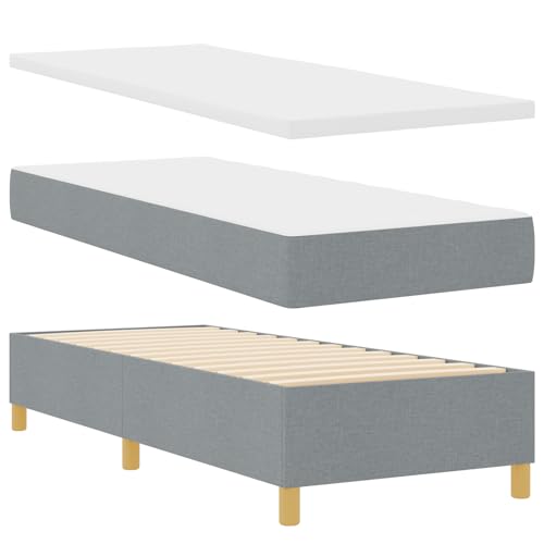 Homgoday Boxspringbett mit Matratze & Bank Hellgrau 80x200 cm Stoff G?stebett Familienbett von Homgoday