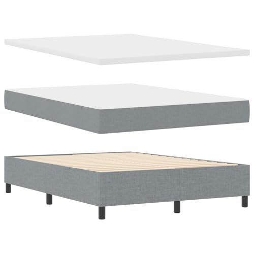 Homgoday Boxspringbett mit Matratze & Bank Lichtgrau 140x200 cm Stoff G?stebett Familienbett von Homgoday