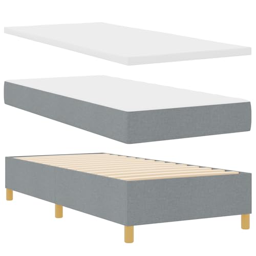 Homgoday Boxspringbett mit Matratze & Bank hellgrau 80x200 cm Stoff G?stebett Familienbett von Homgoday