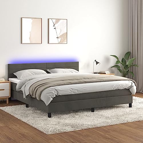 Homgoday Boxspringbett mit Matratze und LED, Dunkelgrau, 180 x 200 cm, Bettgestell mit Rahmen, Rahmen, modernes Bett, Struktur für Wohnzimmer, Schlafzimmer, Modell 3134478IT Homgoday Boxspringbett mit Matratze und LED, Dunkelgrau, 180 x 200 cm, Bettgestell mit Rahmen, Rahmen, modernes Bett, Struktur für Wohnzimmer, Schlafzimmer, Modell 3134478IT von Homgoday