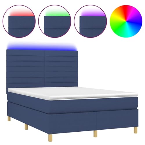 Homgoday Boxspringbett mit Matratze & LED Blau 140x190 cm Stoff G?stebett Familienbett Model3135515 von Homgoday