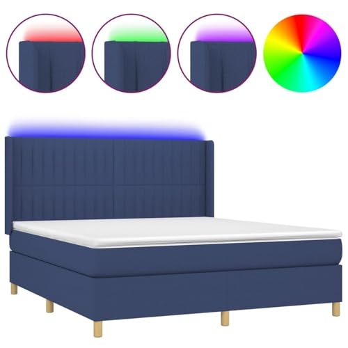 Homgoday Boxspringbett mit Matratze & LED Blau 180x200 cm Stoff G?stebett Familienbett Model3139059 von Homgoday