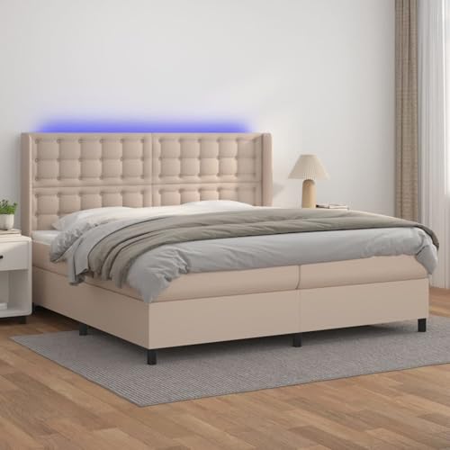 Homgoday Boxspringbett mit Matratze & LED Cappuccino-Braun 200x200cm G?stebett Familienbett von Homgoday