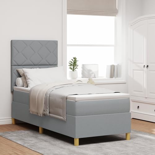 Homgoday Boxspringbett mit Matratze & LED Hellgrau 80x200 cm Stoff G?stebett Familienbett von Homgoday
