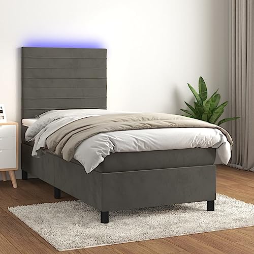 Homgoday Boxspringbett mit Matratze und dunkelgrauen LEDs, 90 x 200 cm, Samt, Bettrahmen, Gestell, modernes Bett, Struktur für Wohnzimmer, Schlafzimmer, Modell 3136162IT Homgoday Boxspringbett mit Matratze und dunkelgrauen LEDs, 90 x 200 cm, Samt, Bettrahmen, Gestell, modernes Bett, Struktur für Wohnzimmer, Schlafzimmer, Modell 3136162IT von Homgoday