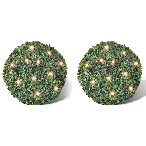 Homgoday Buchsbaumkugel Künstliche Blattformschnittkugel 35cm Solar LED String 2pcs von Homgoday