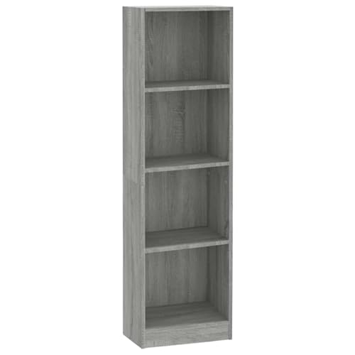 Homgoday Bücherregal 4 F?Cher Grau Sonoma 40x24x143 cm Holzwerkstoff Book Shelf Model816066 von Homgoday