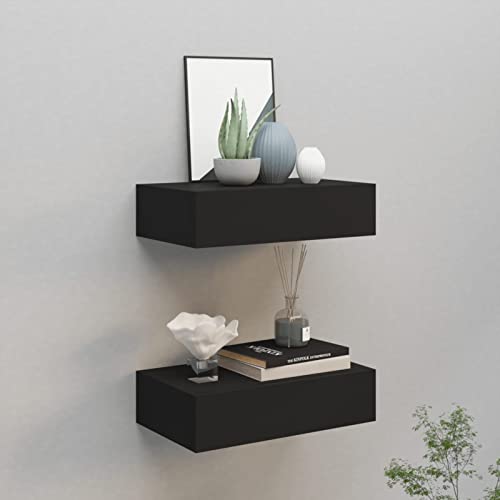 Homgoday Casa Mobilia Regale mit Schubladen zur Wandmontage, 2 Stück, schwarz, 40 x 23,5 x 10 cm aus MDF, Wandschrank zum Aufhängen, Regal, für Eingangsbereiche, modernes Design, Flurmöbel von Homgoday