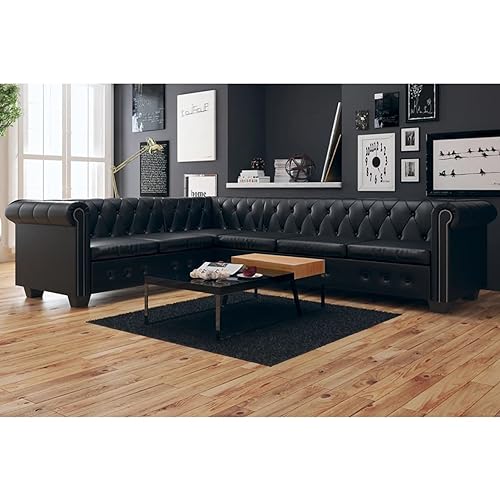 Homgoday Chesterfield Ecksofa 6-Sitzer Kunstleder Relaxsofa Relaxcouch Sofa Bürosofa Multifunktionale Sofa Polstersofa Sofagarnitur für Wohnzimmer Schlafzimmer Büro Schwarz von Homgoday