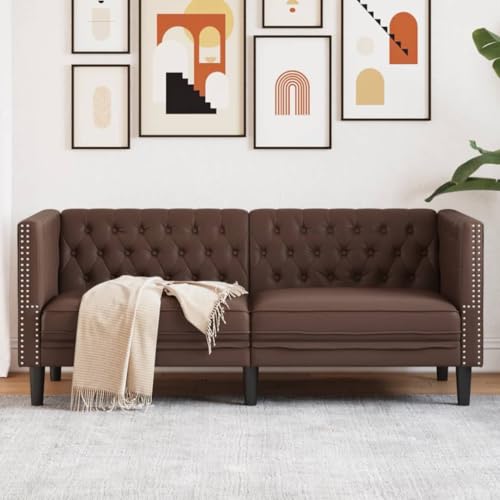 Homgoday Chesterfield-Sofa 2-Sitzer Braun Kunstleder Loungesofa Polstersofa Doppelsofa Gästesofa Wohnzimmersofa Sofa Couch Sitzmöbel für Wohnzimmer Empfang Büro von Homgoday