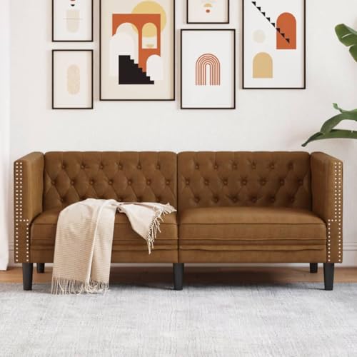 Homgoday Chesterfield-Sofa 2-Sitzer Sofa Couch Doppelsofa Gästesofa Wohnzimmersofa Sitzmöbel Polstersofa für Wohnzimmer Empfang Büro Braun Kunstleder in Wildleder-Optik von Homgoday