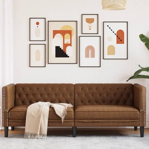 Homgoday Chesterfield-Sofa 3-Sitzer Braun Kunstleder in Wildleder-Optik Loungesofa Doppelsofa Wohnzimmersofa Gästesofa Sofa Couch Sitzmöbel für Wohnzimmer Empfang Büro von Homgoday