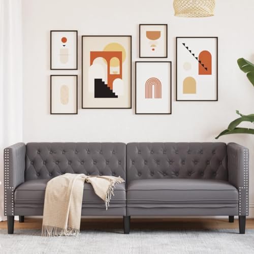 Homgoday Chesterfield-Sofa 3-Sitzer Grau Kunstleder Loungesofa Doppelsofa Wohnzimmersofa Gästesofa Sofa Couch Sitzmöbel für Wohnzimmer Empfang Büro von Homgoday