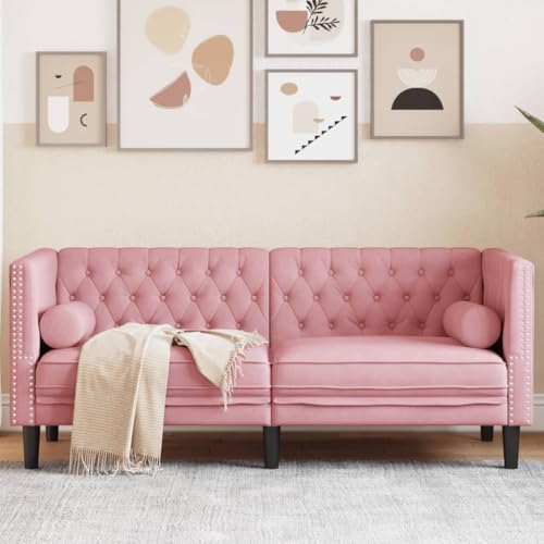 Homgoday Chesterfield-Sofa mit Nackenrollen 2-Sitzer Rosa Samt Loungesofa Polstersofa Doppelsofa Gästesofa Wohnzimmersofa Sofa Couch Sitzmöbel für Wohnzimmer Empfang Büro von Homgoday
