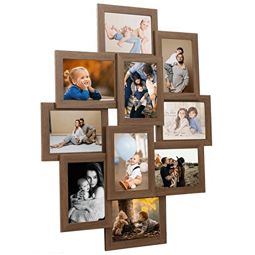 Homgoday Collage Bilderrahmen für Fotos, 10 x (13 x 18 cm), Hellbraun, MDF, Collage, Fotorahmen für Wand, Mehrfachrahmen, Wanddekoration von Homgoday