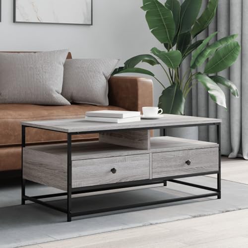 Homgoday Couchtisch Grau Sonoma 100x51x45 cm Holzwerkstoff Couchtisch Model835287 von Homgoday