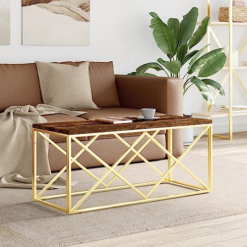 Homgoday Couchtisch aus Edelstahl und recyceltem Massivholz, Beistelltisch, Wohnzimmertisch, Beistelltisch, Beistelltisch, Beistelltisch, Tee-, Kaffee-Sofa, Wohnzimmer, Möbel, Typ 4 Couchtische, Möbel von Homgoday
