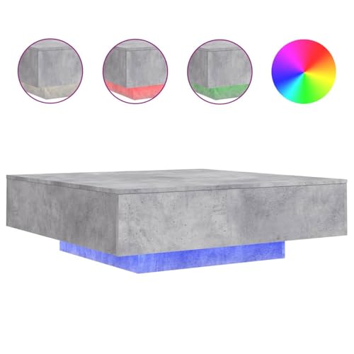 Homgoday Couchtisch mit LED-Leuchten Betongrau 100x100x31 cm Coffee Table Model836605 von Homgoday