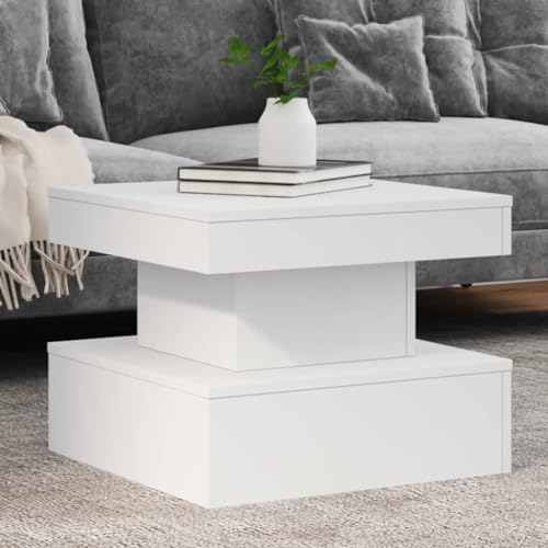 Homgoday Couchtisch mit LED-Leuchten Kaffetisch Wohnzimmertisch Beistelltisch Sofatisch mit Stauraum Moderner für Wohnzimmer Weiß 50x50x40 cm von Homgoday