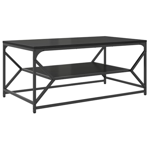 Homgoday Couchtisch mit Regal Schwarze Eiche 90x50x40 cm technisch bearbeitetes Holz Wohnzimmertisch Model868231 von Homgoday