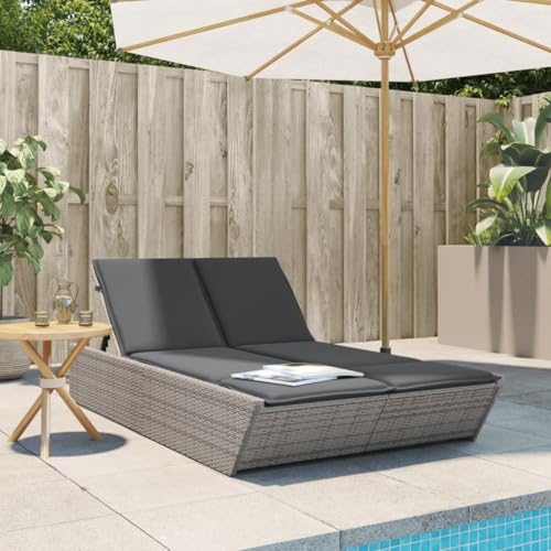 Homgoday Doppel-Sonnenliege mit Kissen Gartenliege mit 4-Fach Verstellbare Rückenlehne Gartenmöbel Relaxliege Gartenmöbel Liege Liegestuhl Strandliege Grau Poly Rattan Homgoday Doppel-Sonnenliege mit Kissen Gartenliege mit 4-Fach Verstellbare Rückenlehne Gartenmöbel Relaxliege Gartenmöbel Liege Liegestuhl Strandliege Grau Poly Rattan von Homgoday