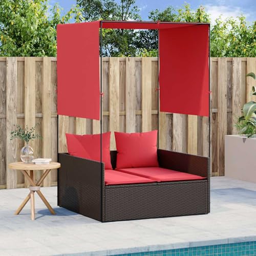 Homgoday Doppelte Sonnenliege mit Dach und Vorhängen Braun Poly Rattan Loungesessel Model4002762 Homgoday Doppelte Sonnenliege mit Dach und Vorhängen Braun Poly Rattan Loungesessel Model4002762 von Homgoday