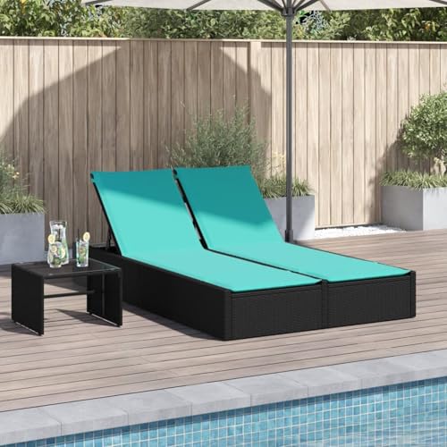 Homgoday Doppelte Sonnenliege mit Kissen Schwarz Poly Rattan Loungesessel Model368636 von Homgoday