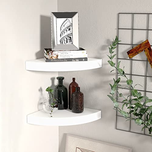Homgoday Eckwandregal Eckregal Eck Schweberegale Hängeregal Wandregal Eckboard Regal für Wohnzimmer Schlafzimmer Bad Küche Büro 2 STK. Weiß 25x25x3,8 cm MDF von Homgoday