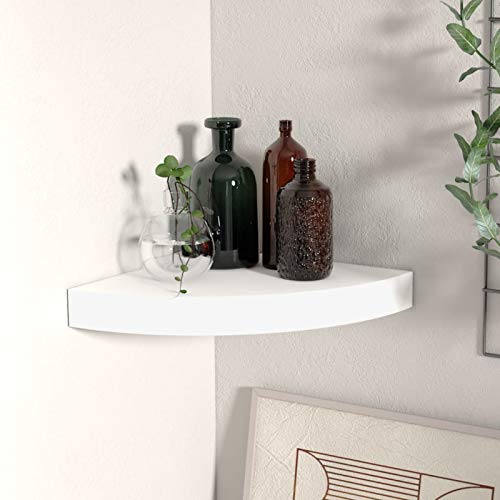Homgoday Eckwandregal Eckregal Eck Schweberegale Hängeregal Wandregal Eckboard Regal für Wohnzimmer Schlafzimmer Bad Küche Büro Weiß 25x25x3,8 cm MDF von Homgoday