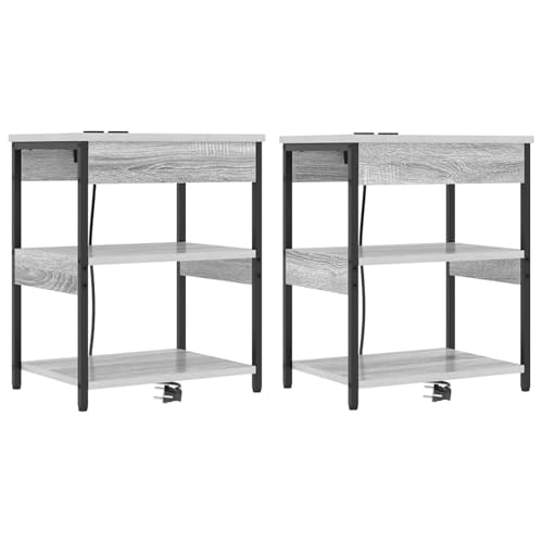 Homgoday Eleganter Nachttisch mit Ladestation & Regal - Modernes Design für Schlafzimmer & Wohnzimmer Model859542 von Homgoday