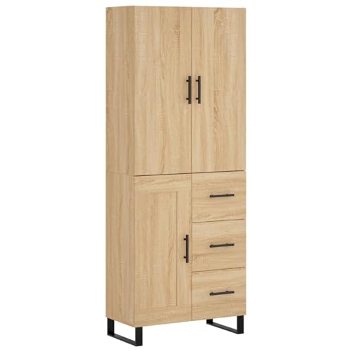 Homgoday Elegantes Highboard Sonoma-Eiche Holzwerkstoff mit Metallfüßen | Stauraum | Sicherungspunkte Model3196038 von Homgoday