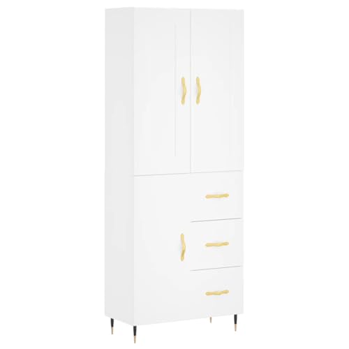 Homgoday Elegantes Highboard aus Holzwerkstoff mit Metallfüßen - Stauraum & Stabilität | Weiß | 69,5 x 34 x 180 cm Model3199793 von Homgoday
